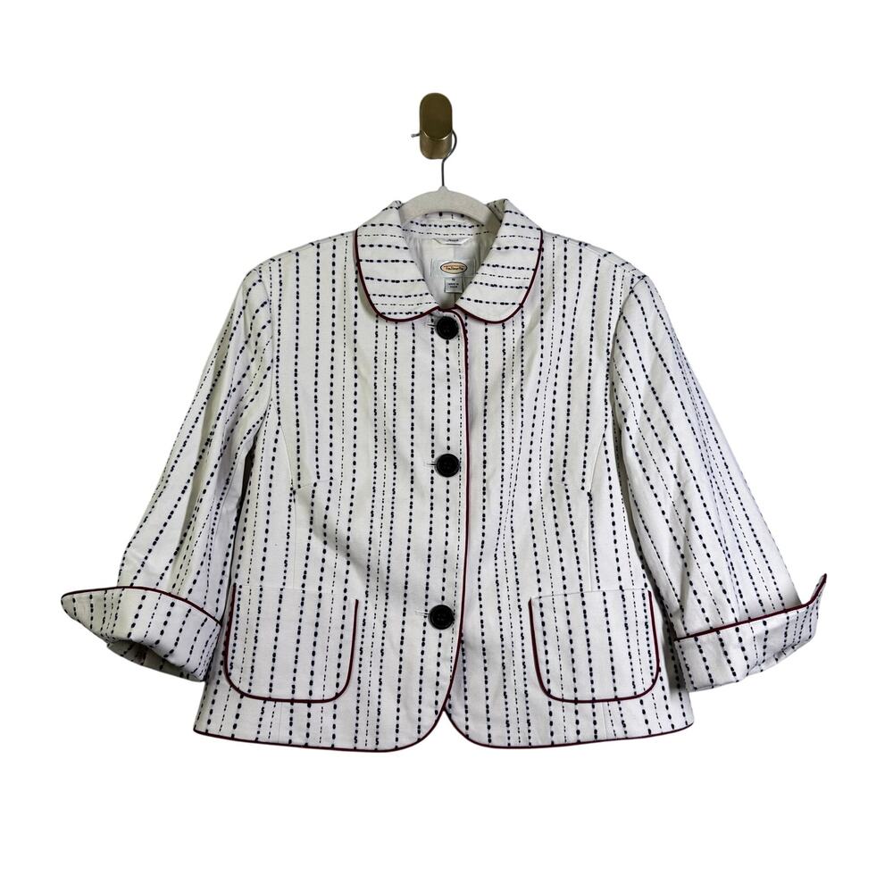 TALBOTS Blazer 16 Piped Textured Jacket Cream W/Black Dash Line Pattern 3 Button